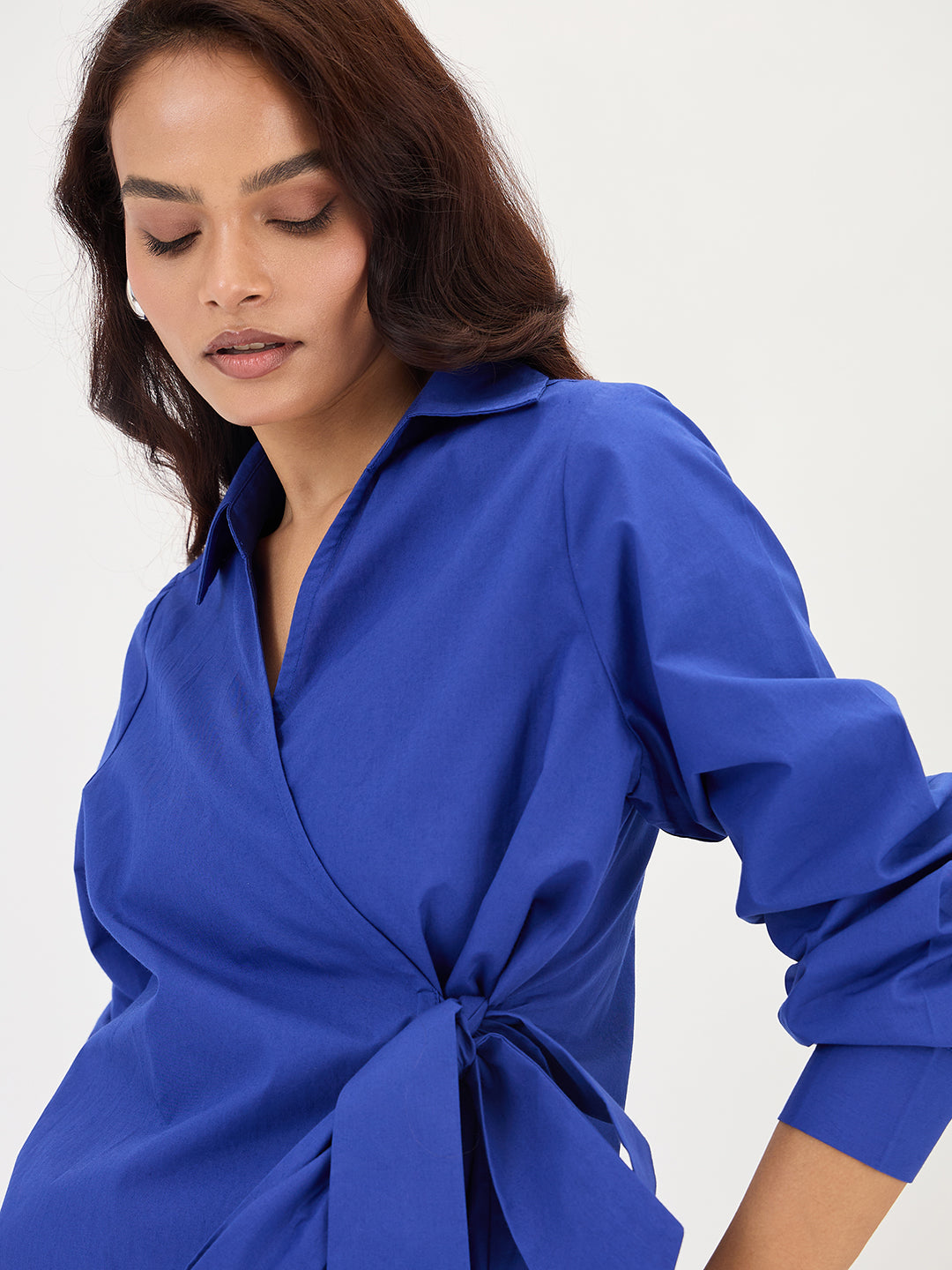 Royal Blue Poplin Wrap Top