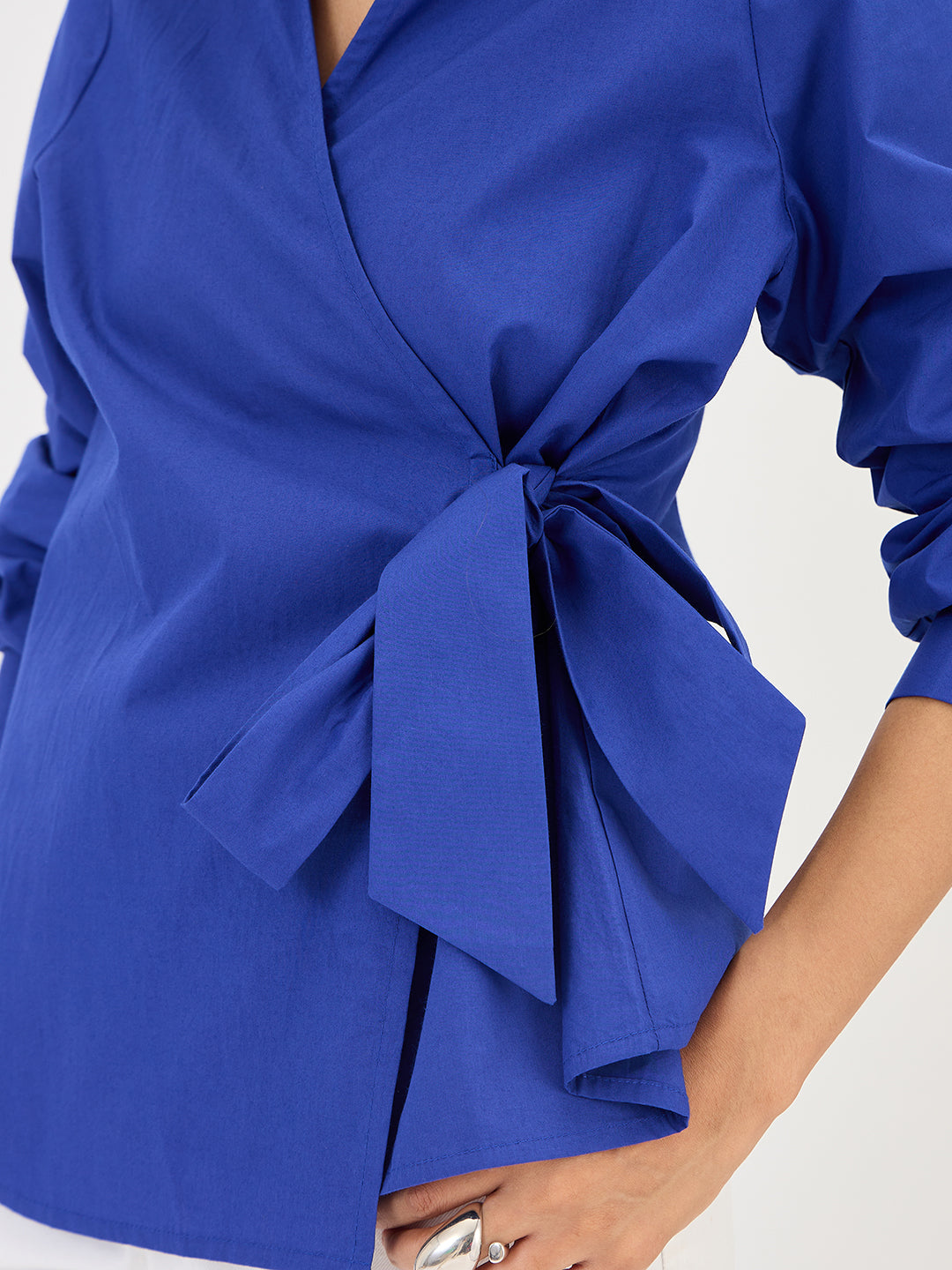 Royal Blue Poplin Wrap Top