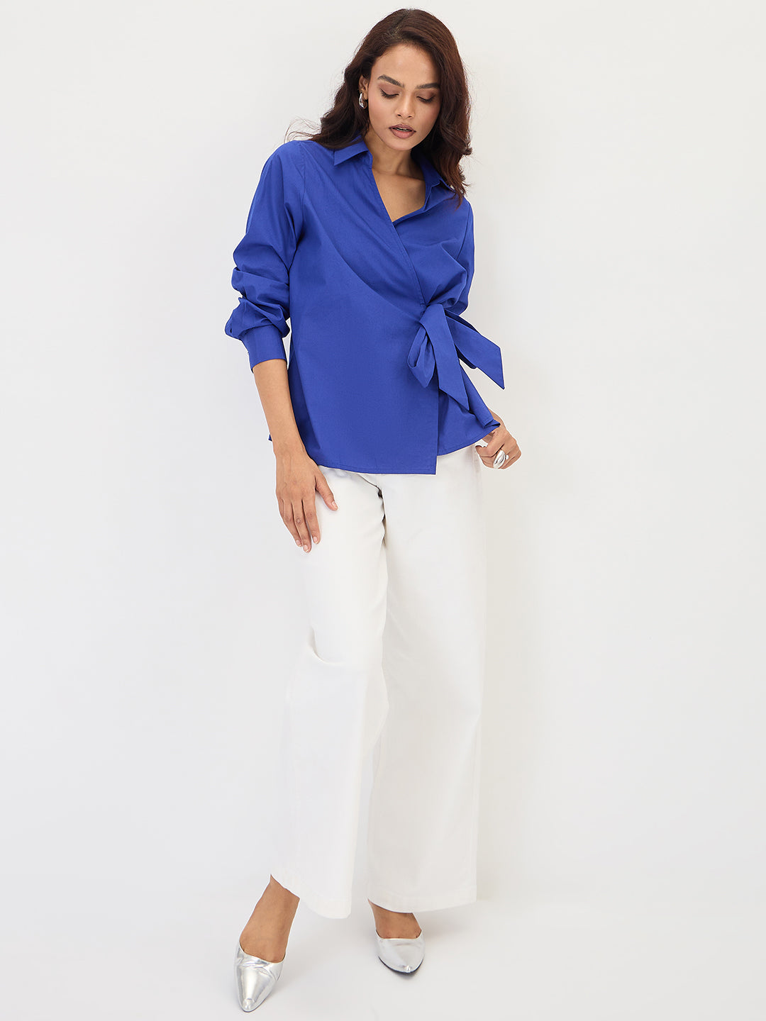 Royal Blue Poplin Wrap Top