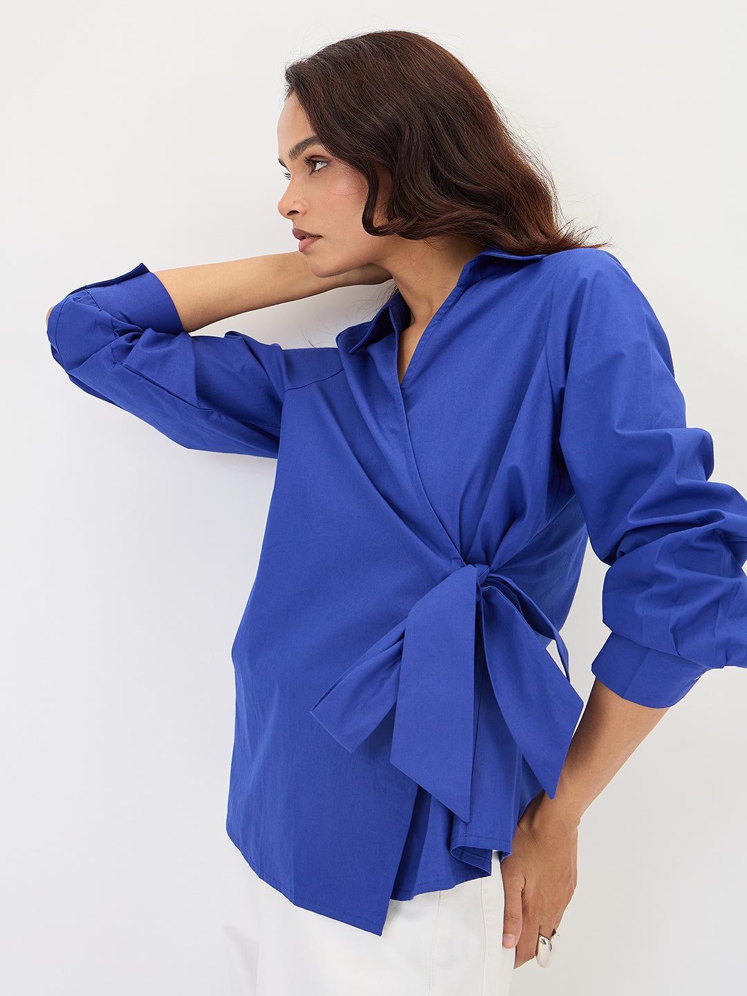 Royal Blue Poplin Wrap Top