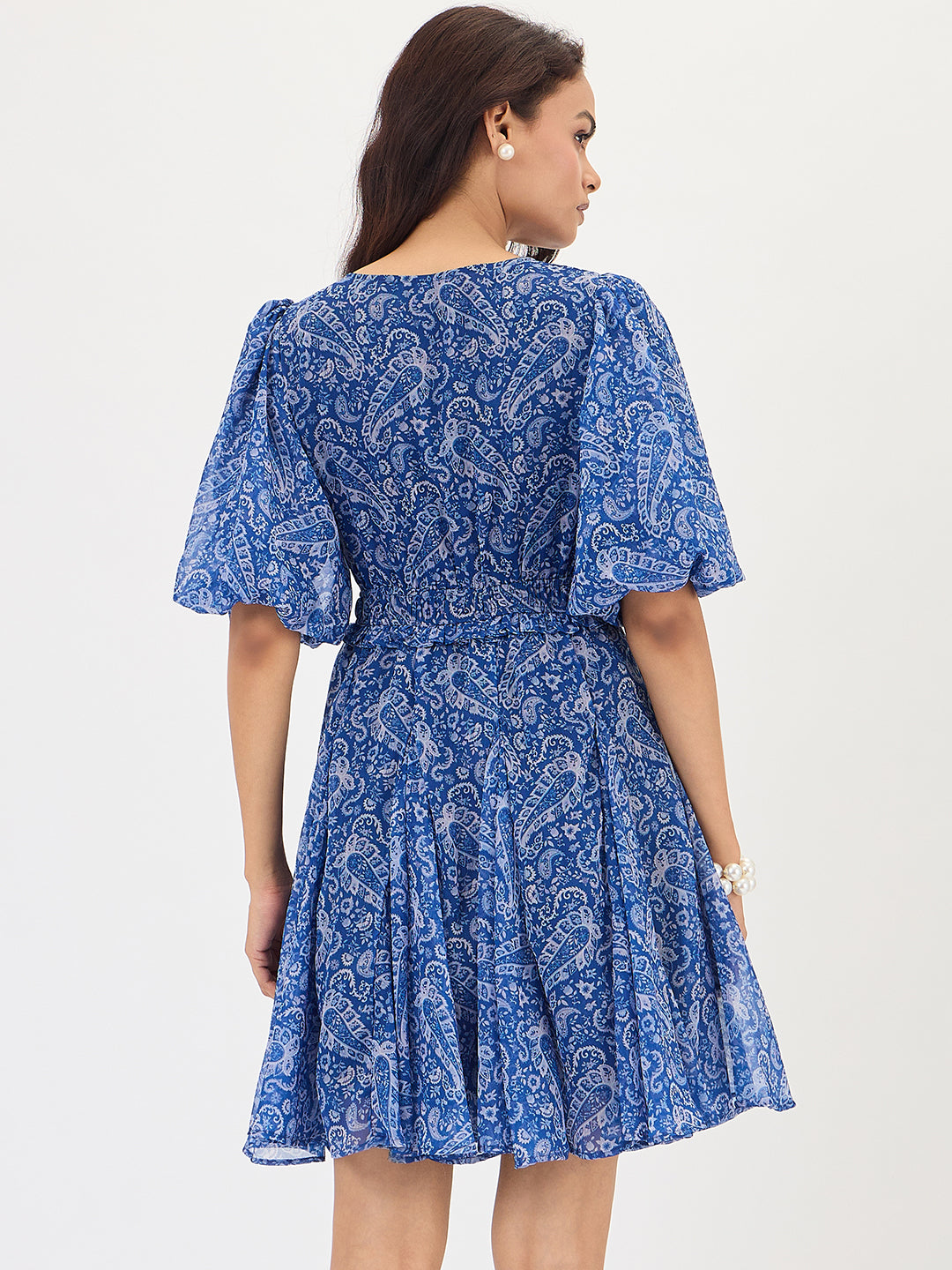 Blue Paisley Printed Mini Dress