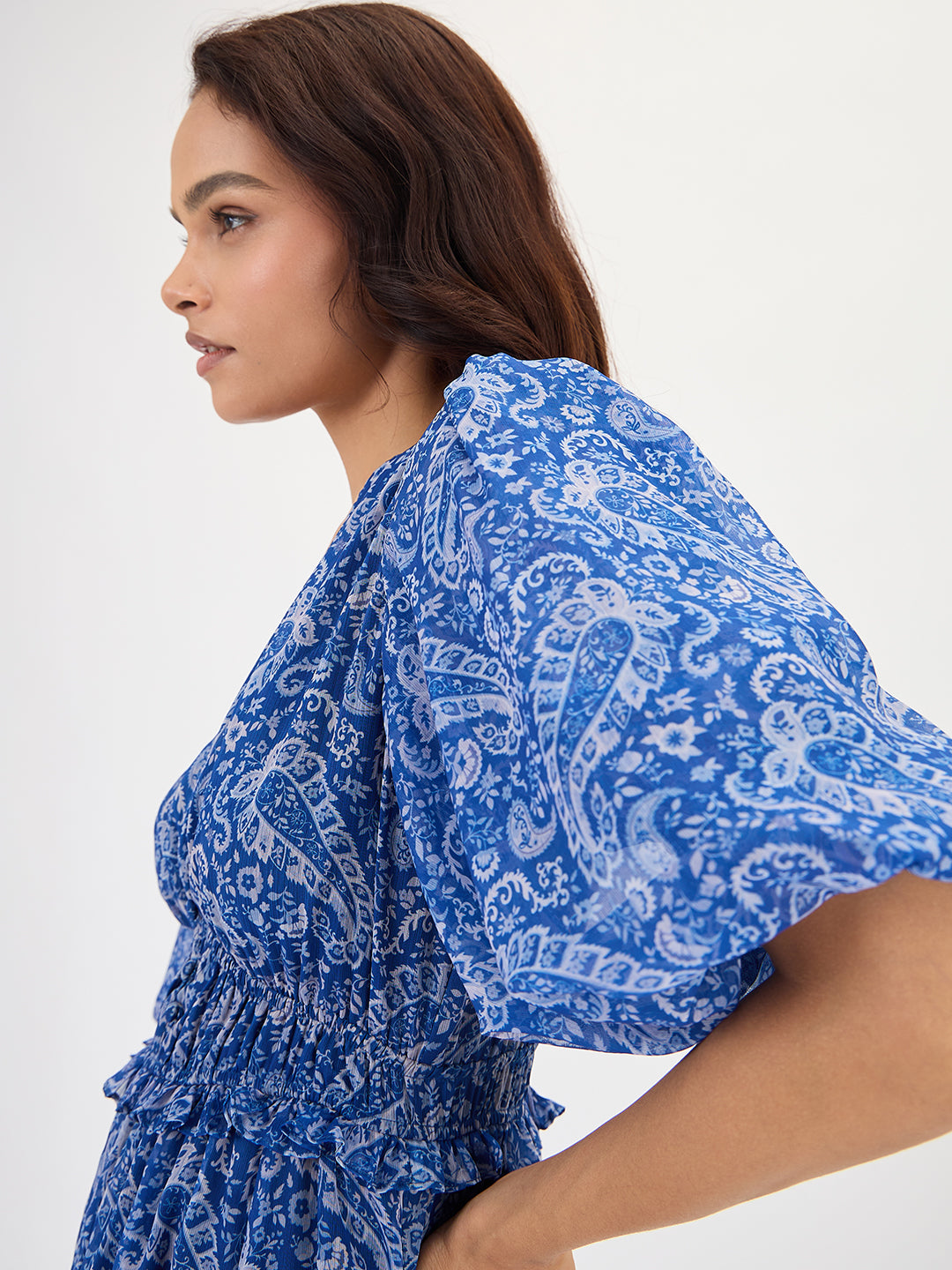 Blue Paisley Printed Mini Dress