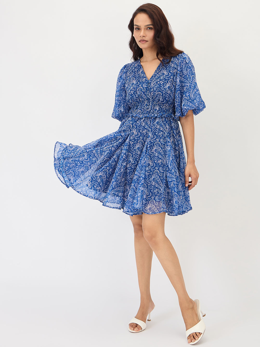 Blue Paisley Printed Mini Dress
