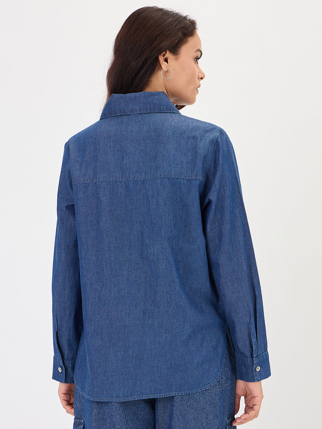 Navy Blue Half Zip Up Denim Top