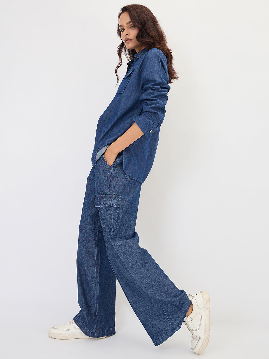 Navy Blue Denim Cargo Pants