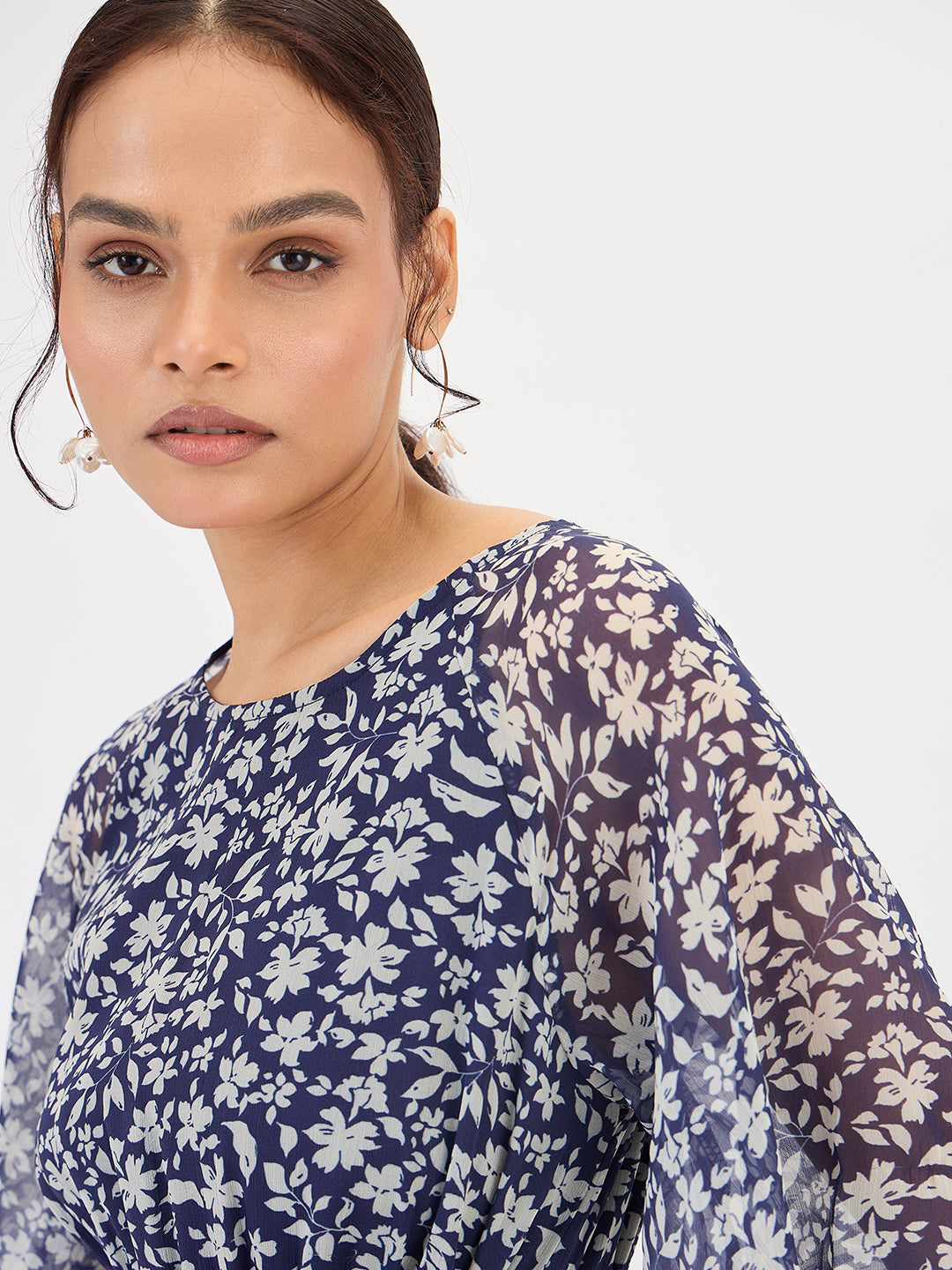 Navy Floral Print Maxi Dress