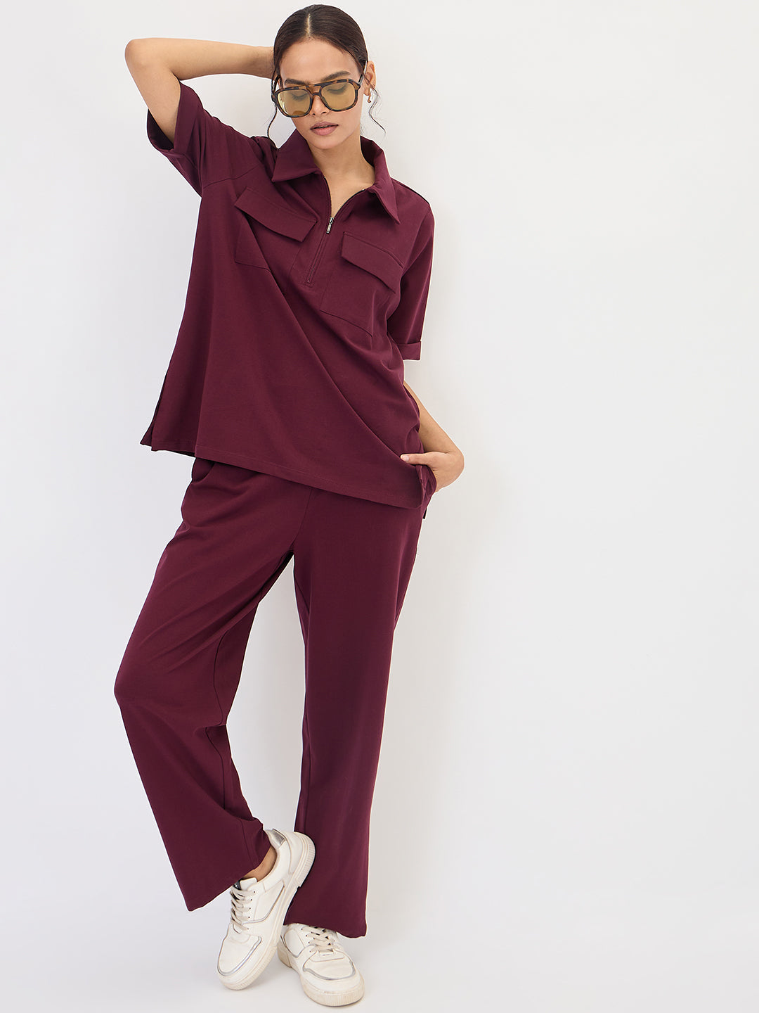 Wine Half Zip Up Travel Top