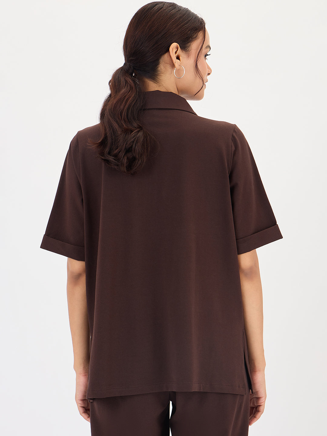 Brown Half Zip Up Travel Top