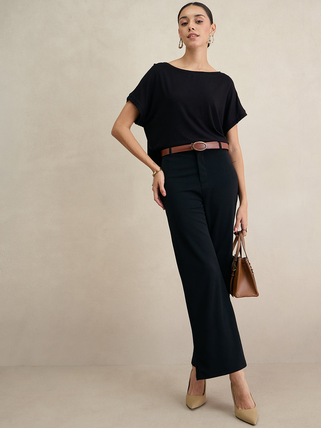 Black Bootleg Knit Trousers