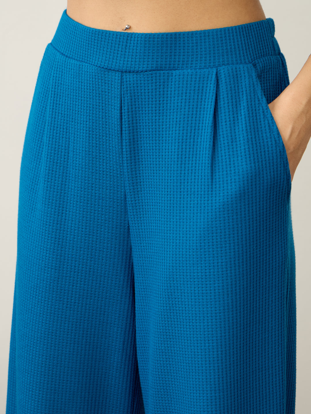 French Blue Waffle Collared Co-Ord Set