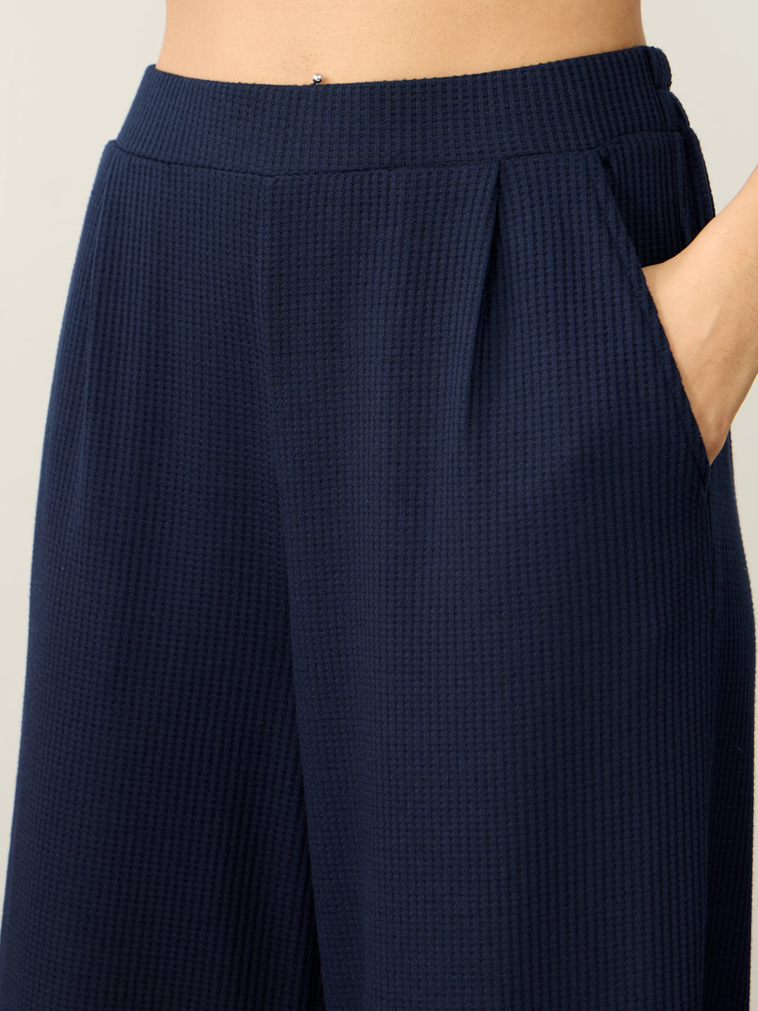 Navy Waffle Crew Neck Co-Ord Set