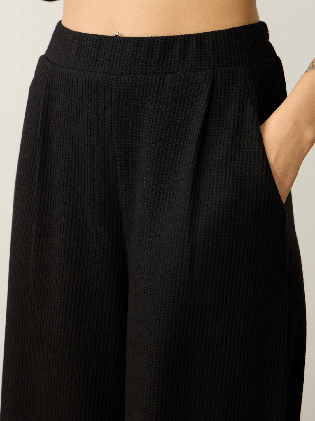 Black Waffle Half Zip Up Co-Ord Set