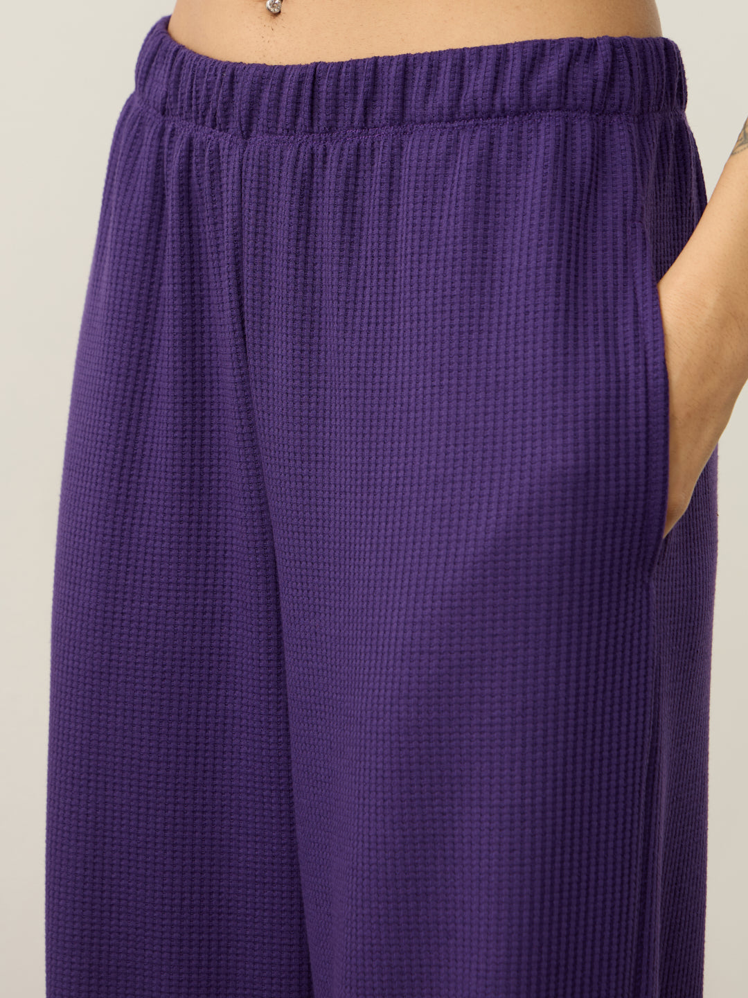 Deep Purple Waffle Half Zip Up Co-Ord Set