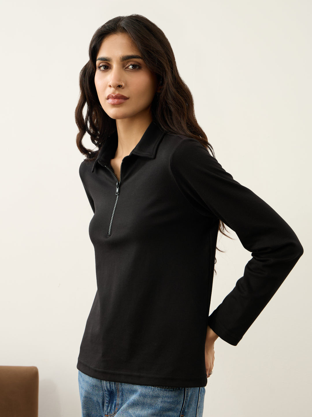 Black Half Zip-Up T-Shirt