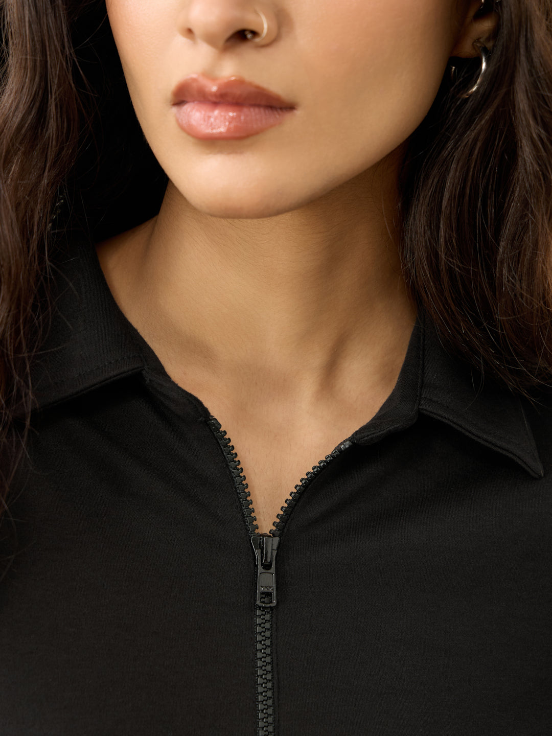 Black Half Zip-Up T-Shirt