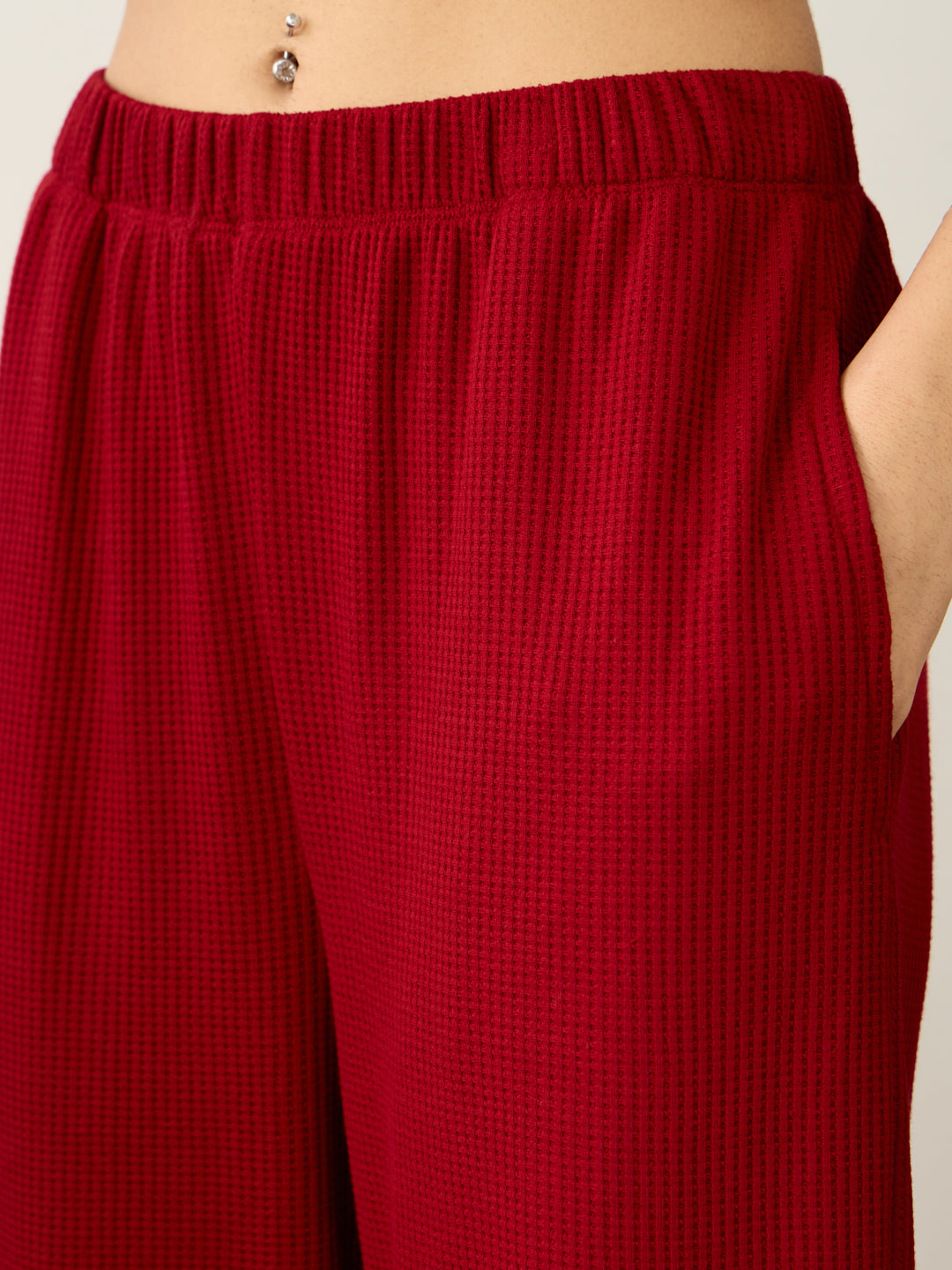 Deep Red Waffle Zip Yoke Detail Co-Ord Set
