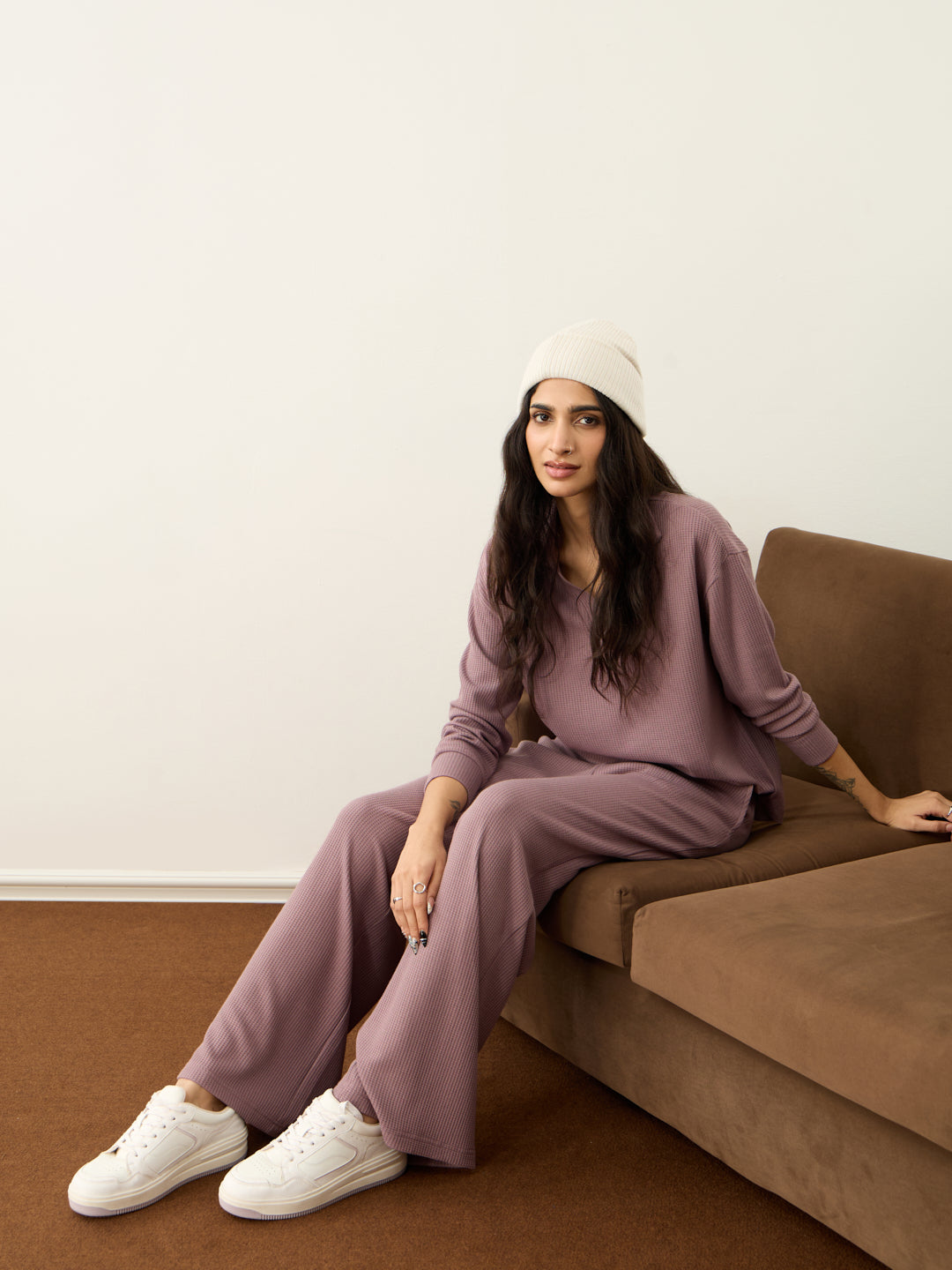 Mauve Waffle Collared Co-Ord Set