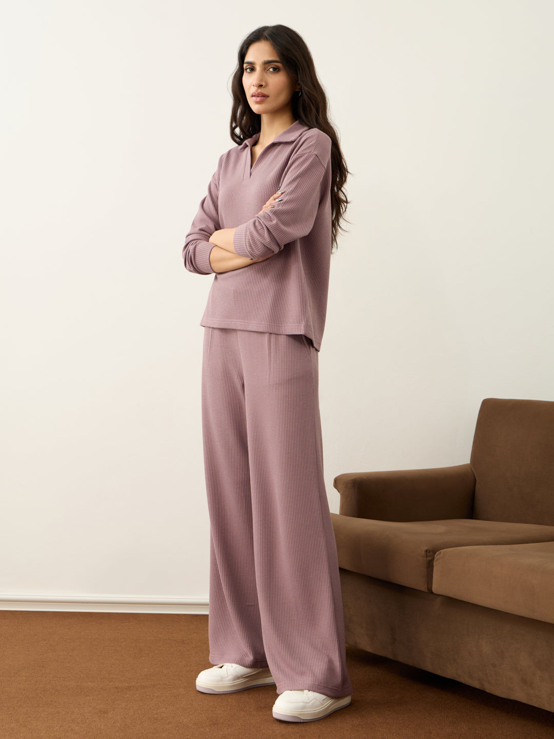 Mauve Waffle Collared Co-Ord Set