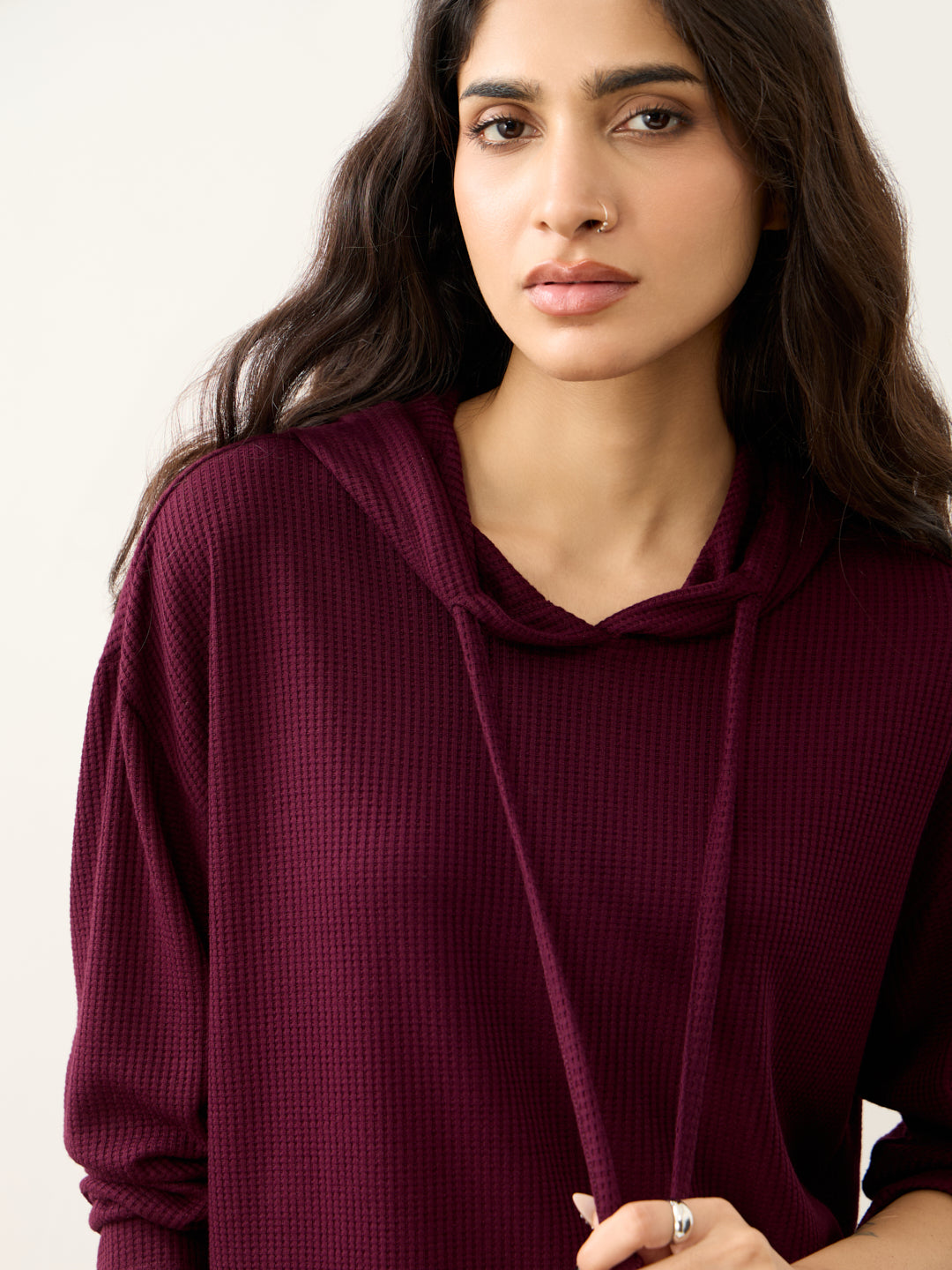 Wine Waffle Hooded Co-Ord Set