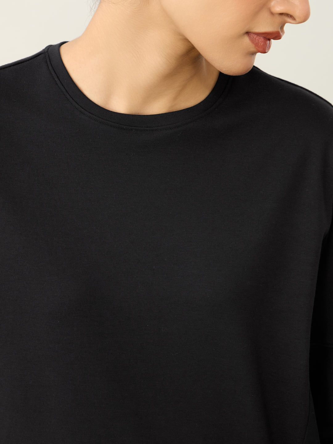Black Poplin-Panelled T-Shirt