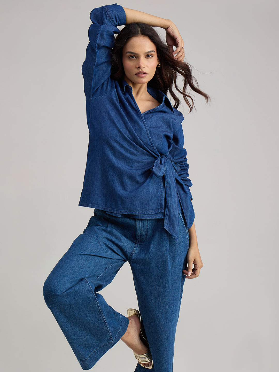 Navy Blue Denim Wrap Top