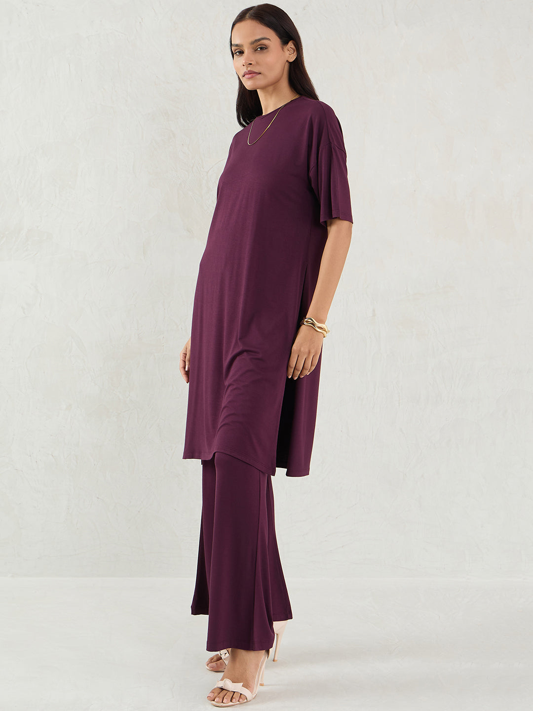 Bamboo Wine Knit Slit Detail Top