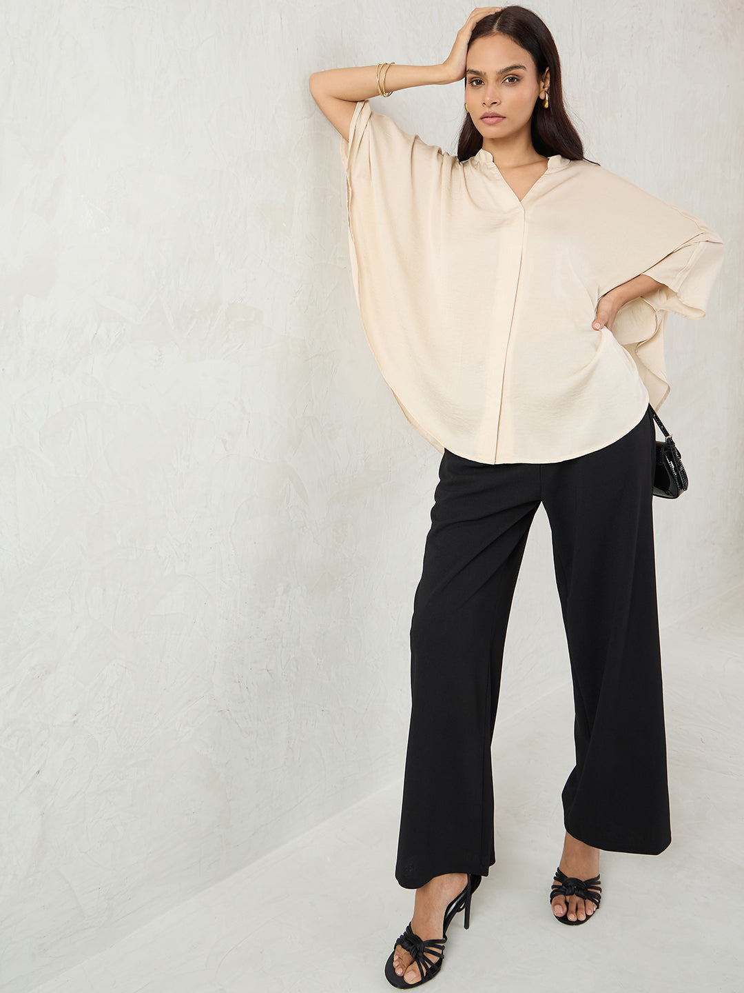 Beige Satin Oversized Shirt