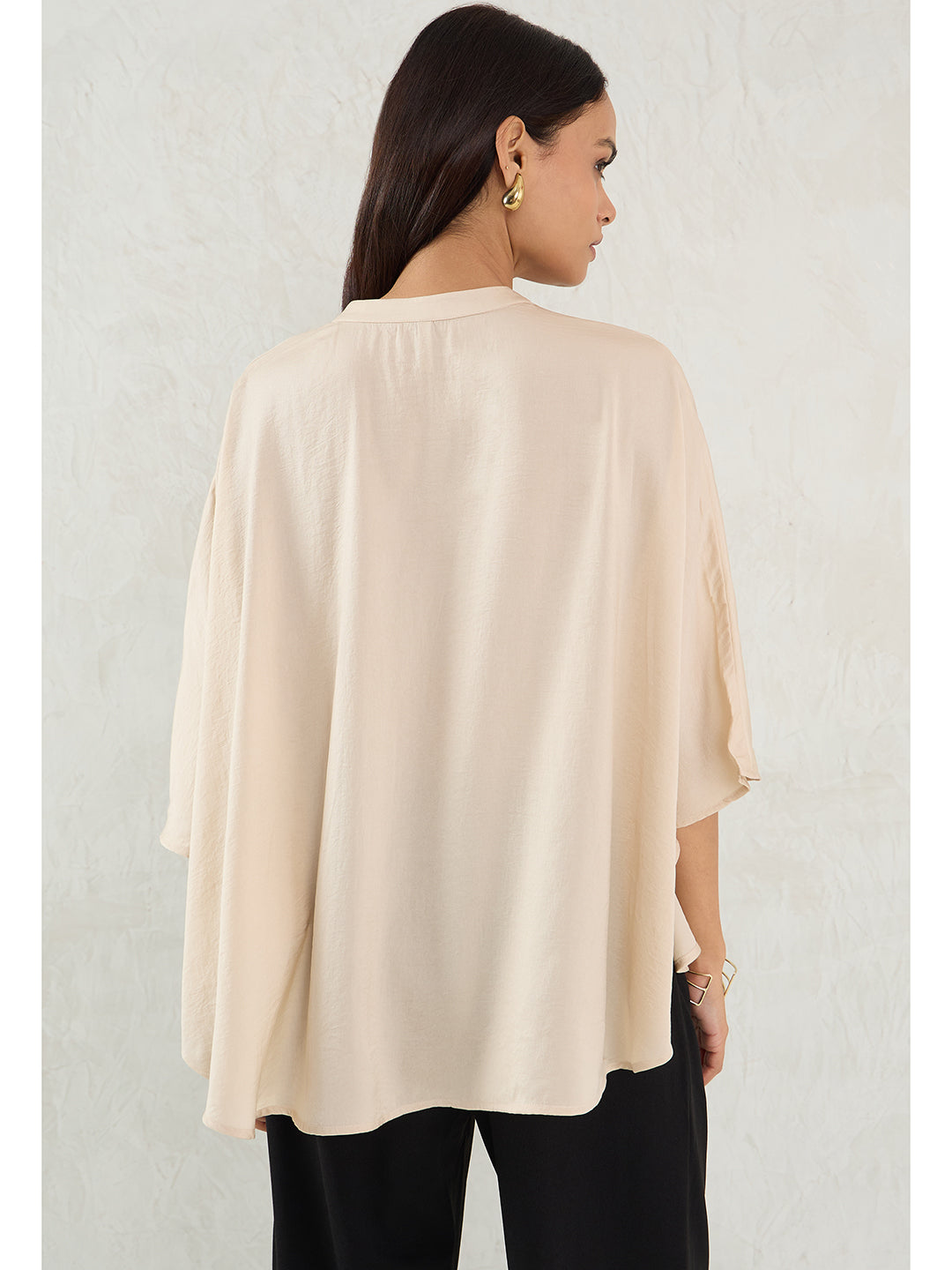 Beige Satin Oversized Shirt