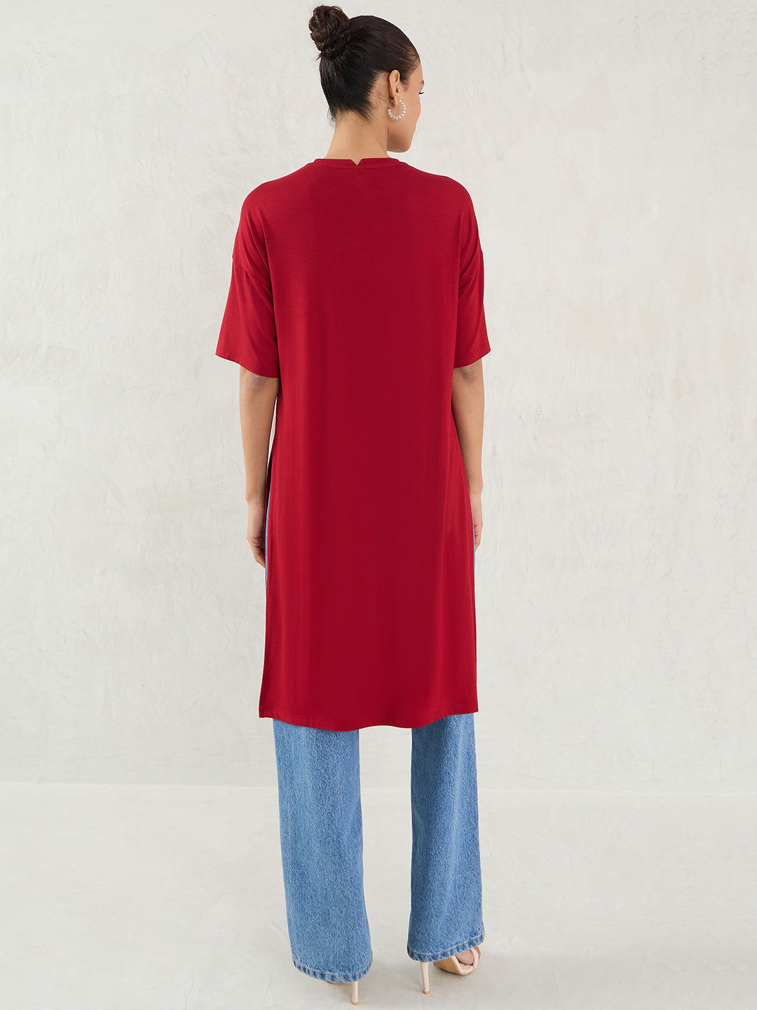 Bamboo Deep Red Knit Slit Detail Top