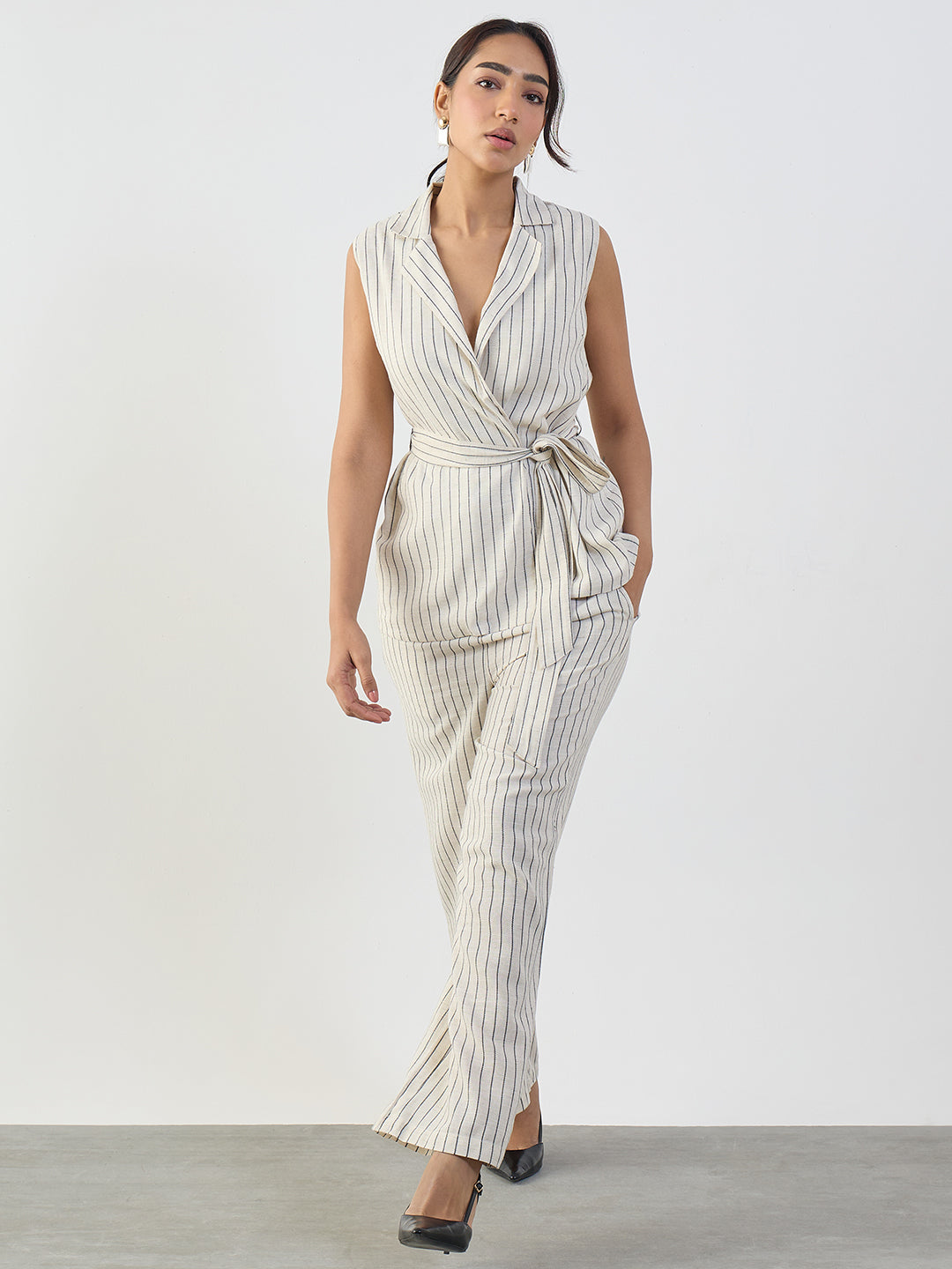 Oatmeal Stripe Cotton Linen Wrap Co-Ord Set