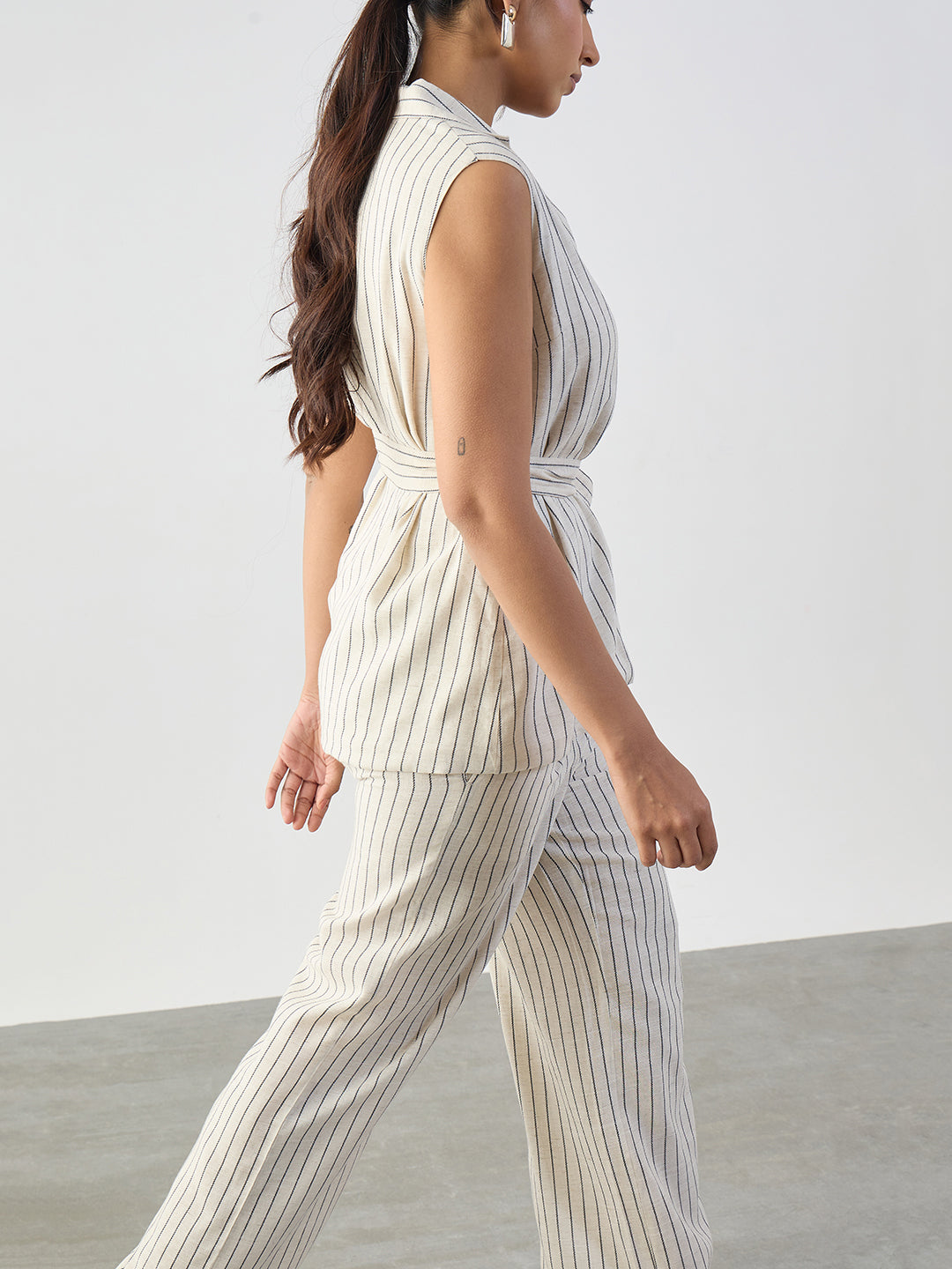 Oatmeal Stripe Cotton Linen Wrap Co-Ord Set