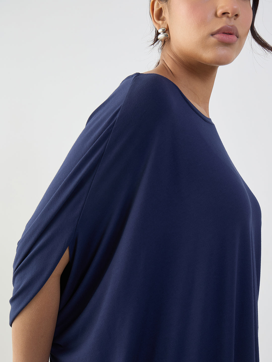 Bamboo Navy Knit Oversize Asymmetrical Top