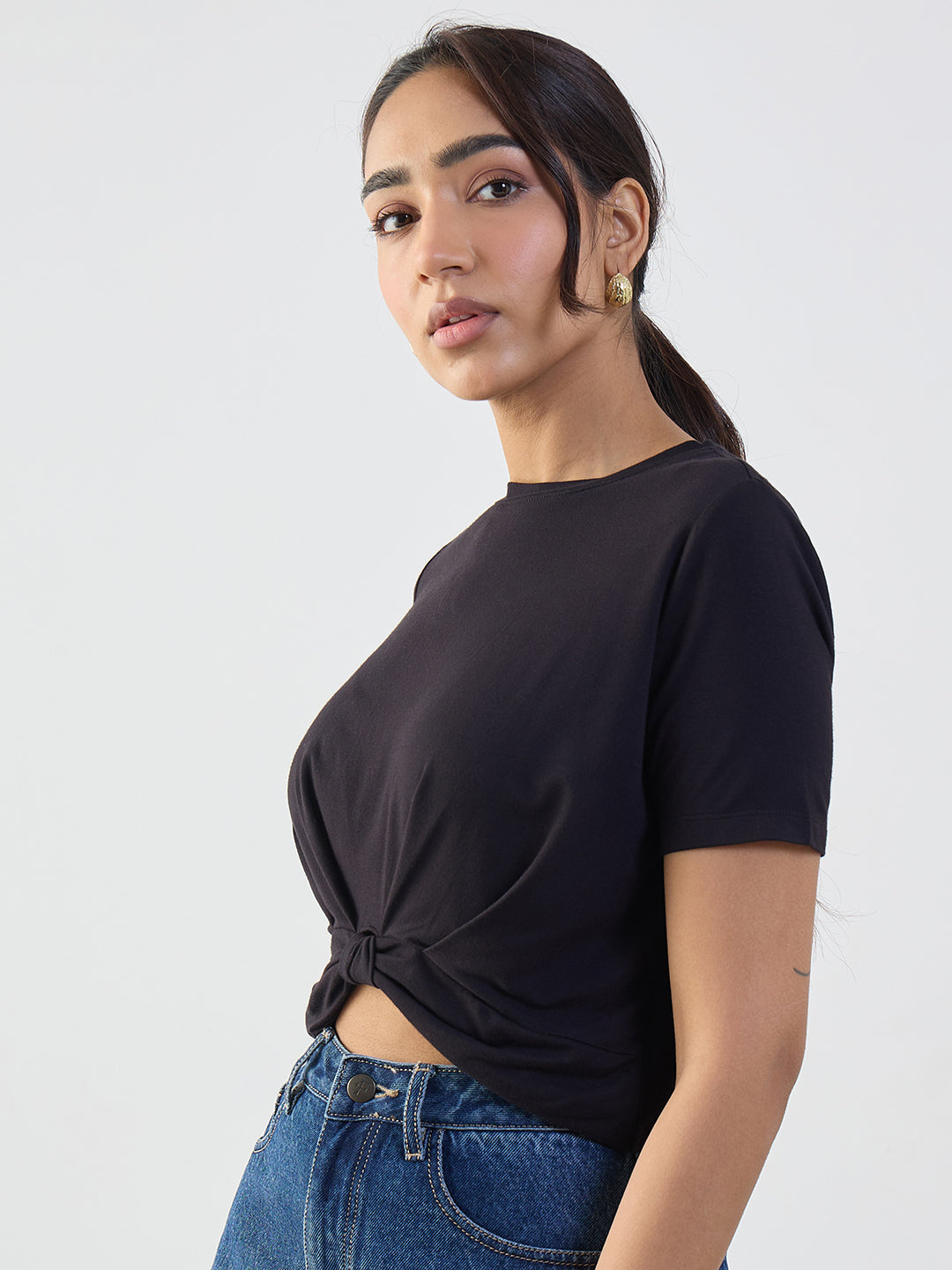Black Bamboo Knotted T Shirt