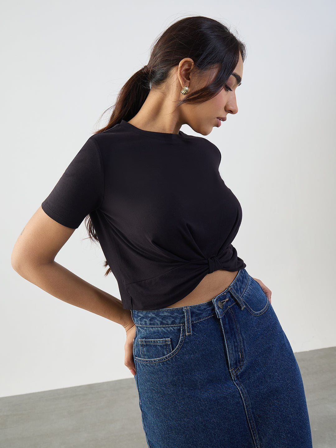 Black Bamboo Knotted T Shirt