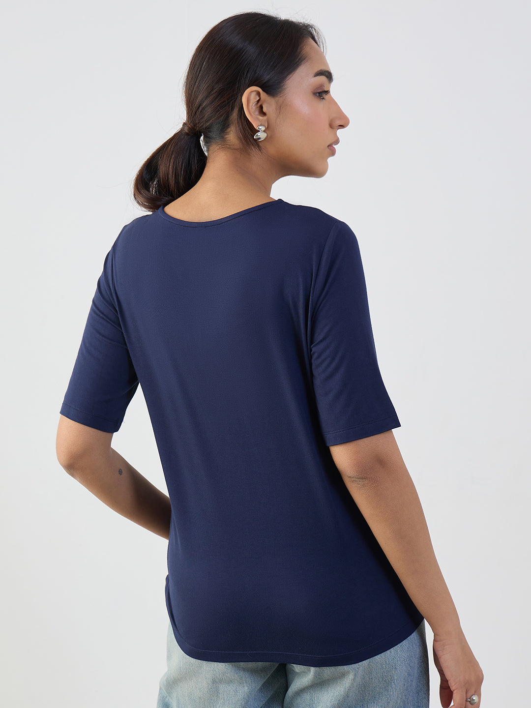 Bamboo Navy V-Neck Basic T- Shirt