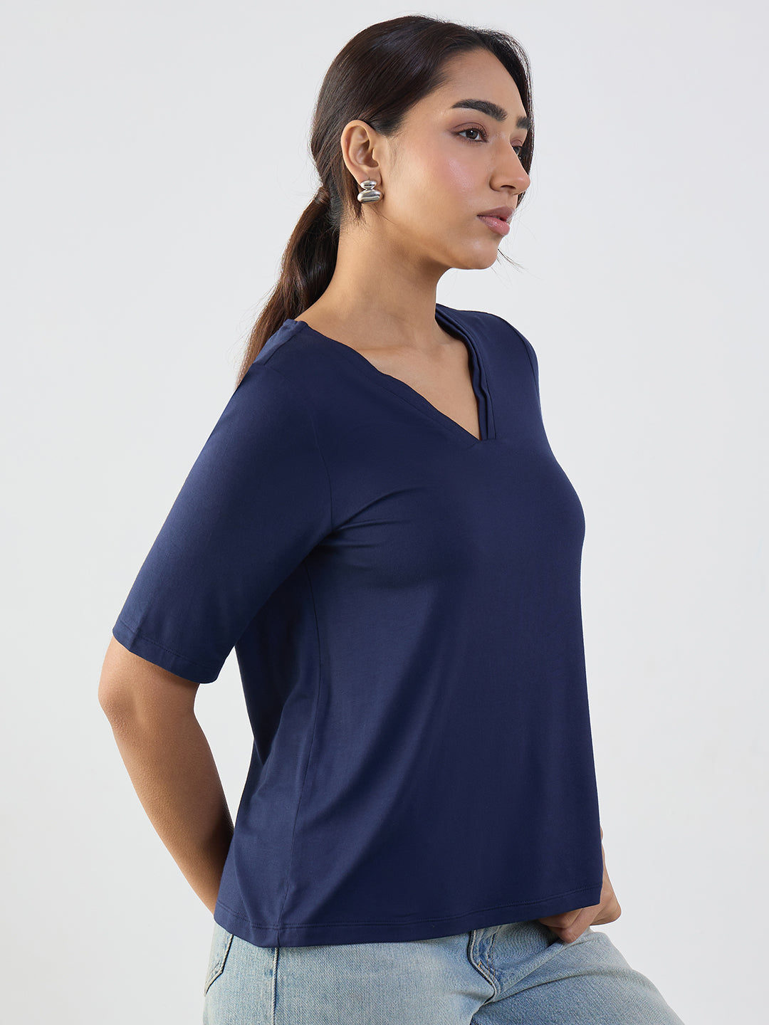 Bamboo Navy V-Neck Basic T- Shirt