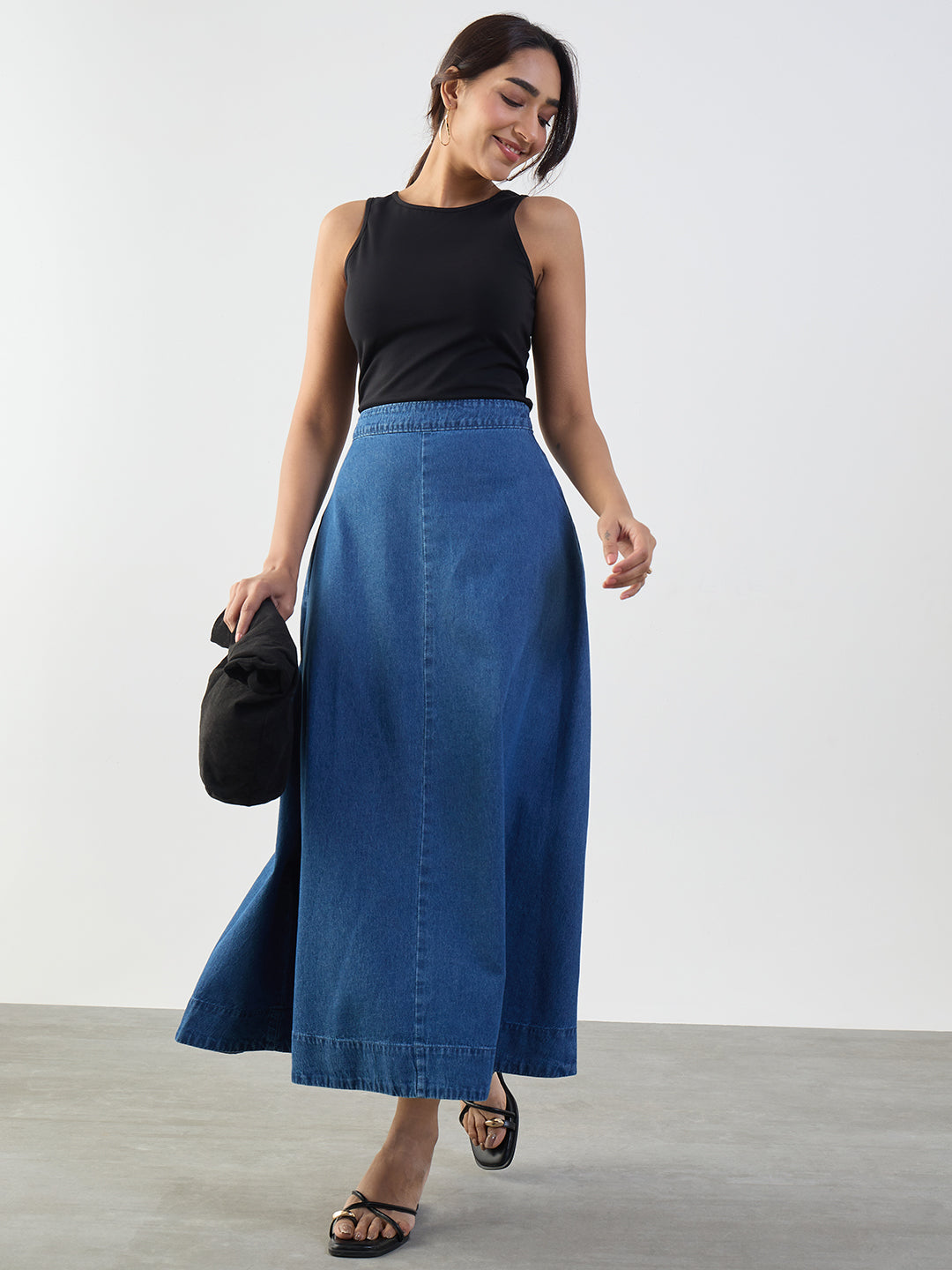 Blue Denim A-Line Maxi Skirt