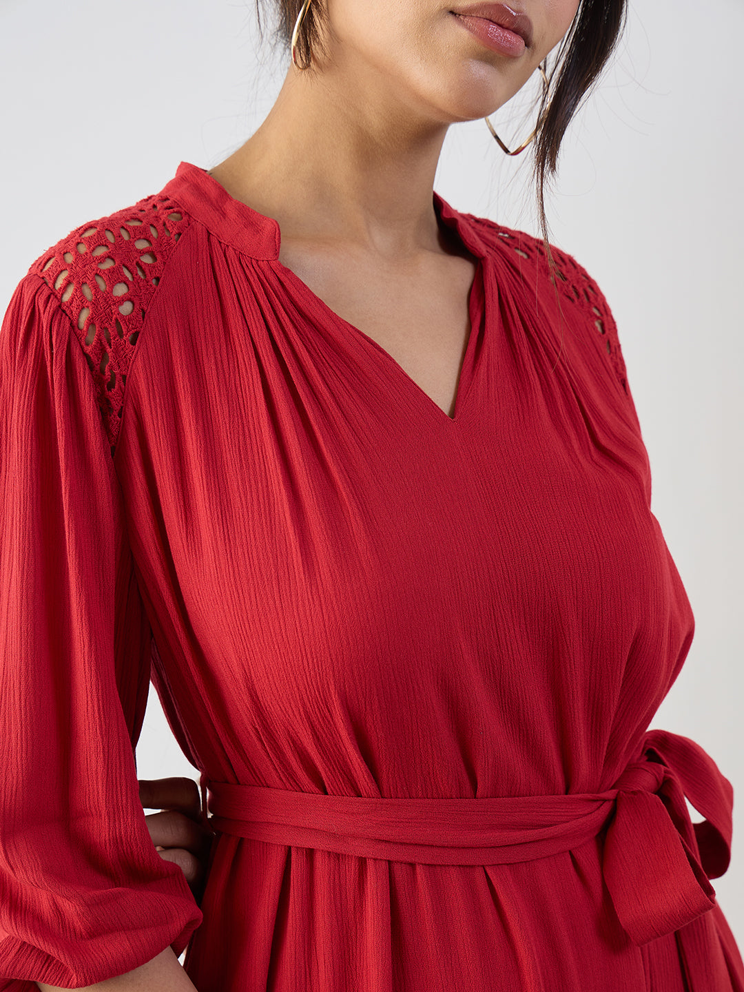 Red Schiffli Tiered Maxi Dress