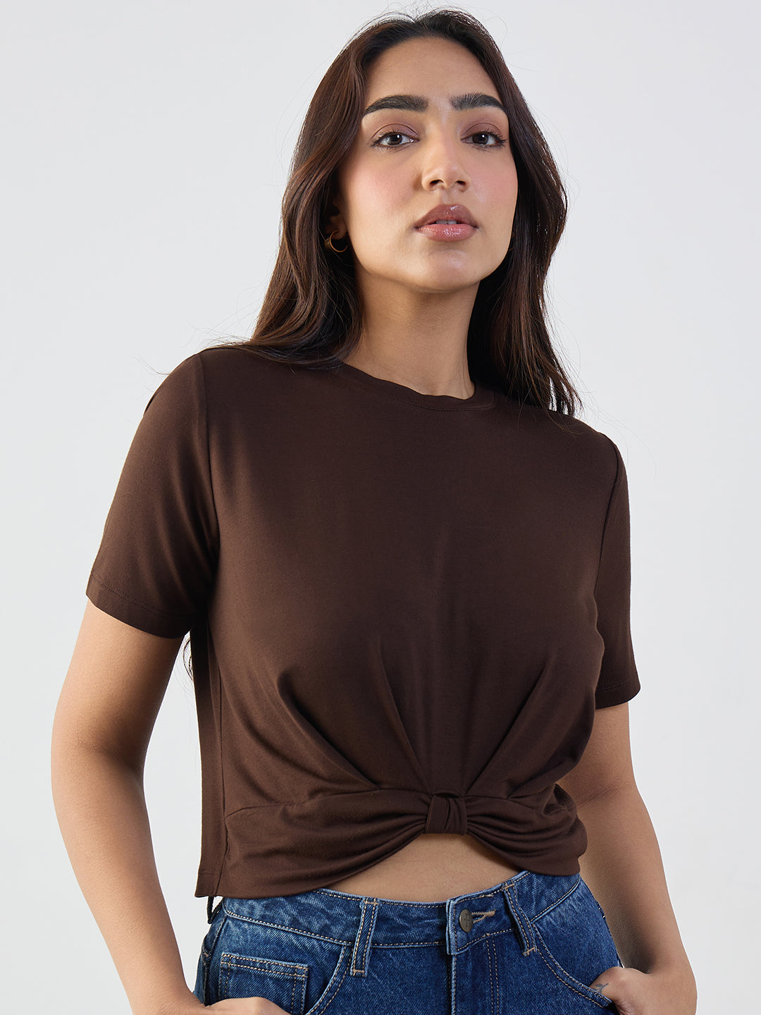 Coffee Brown Bamboo Knotted T Shirt