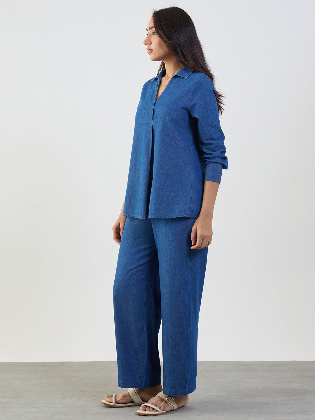 Navy Collared Top Denim Co-Ord