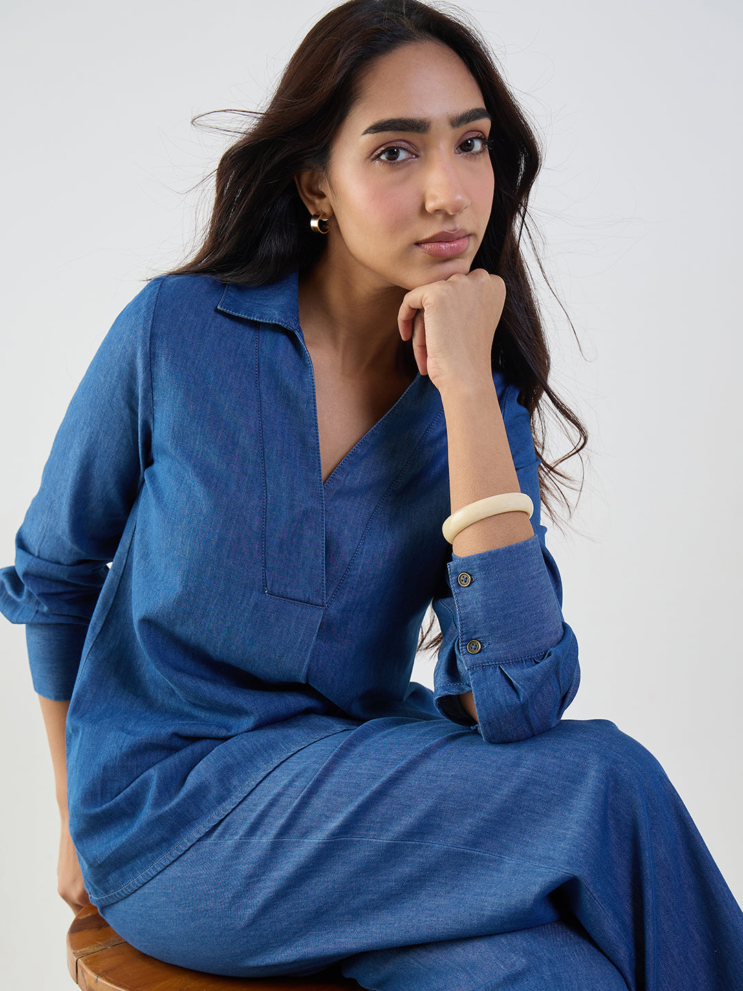 Navy Collared Top Denim Co-Ord