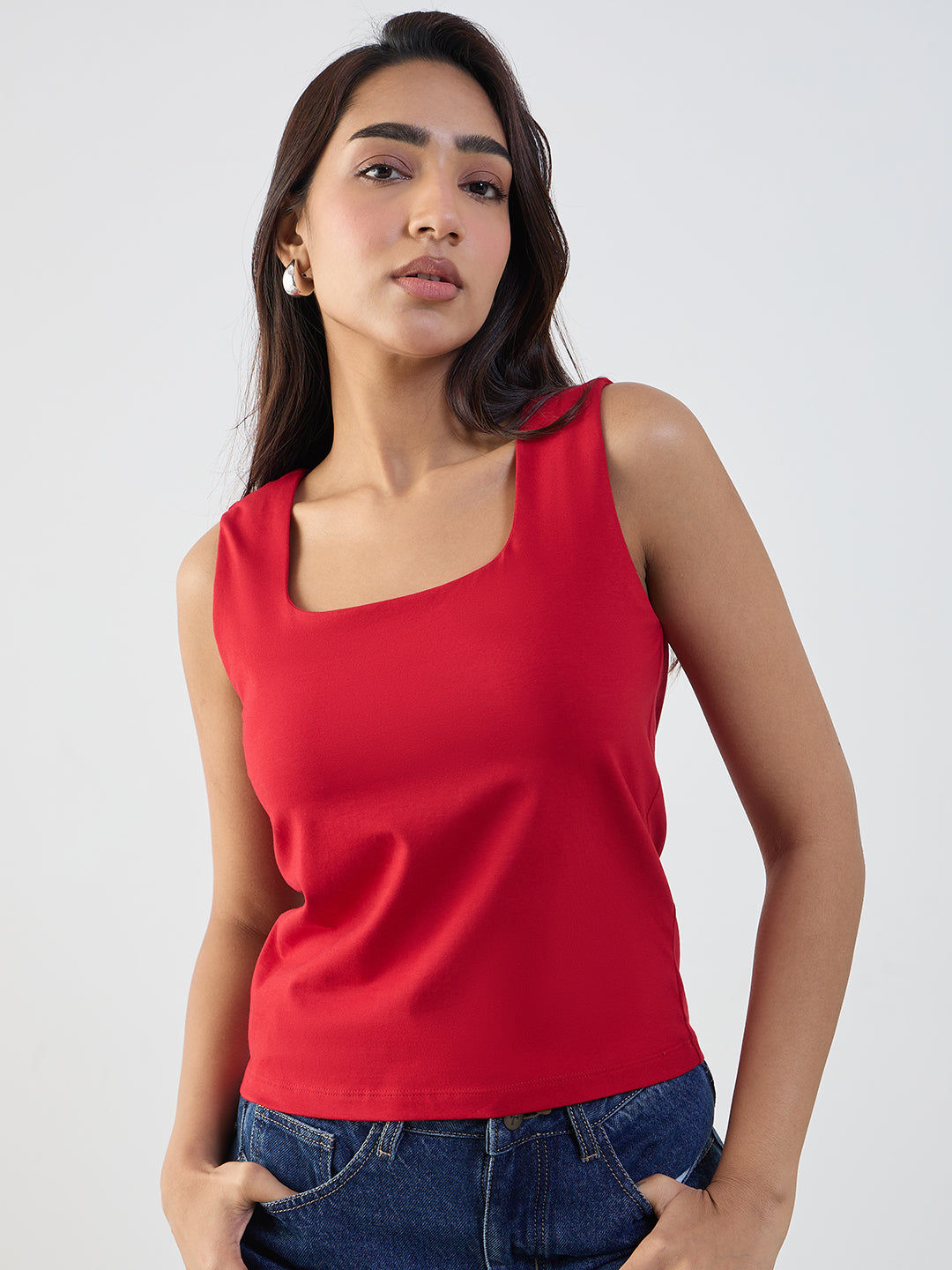 Red Cotton Lycra Tank Top