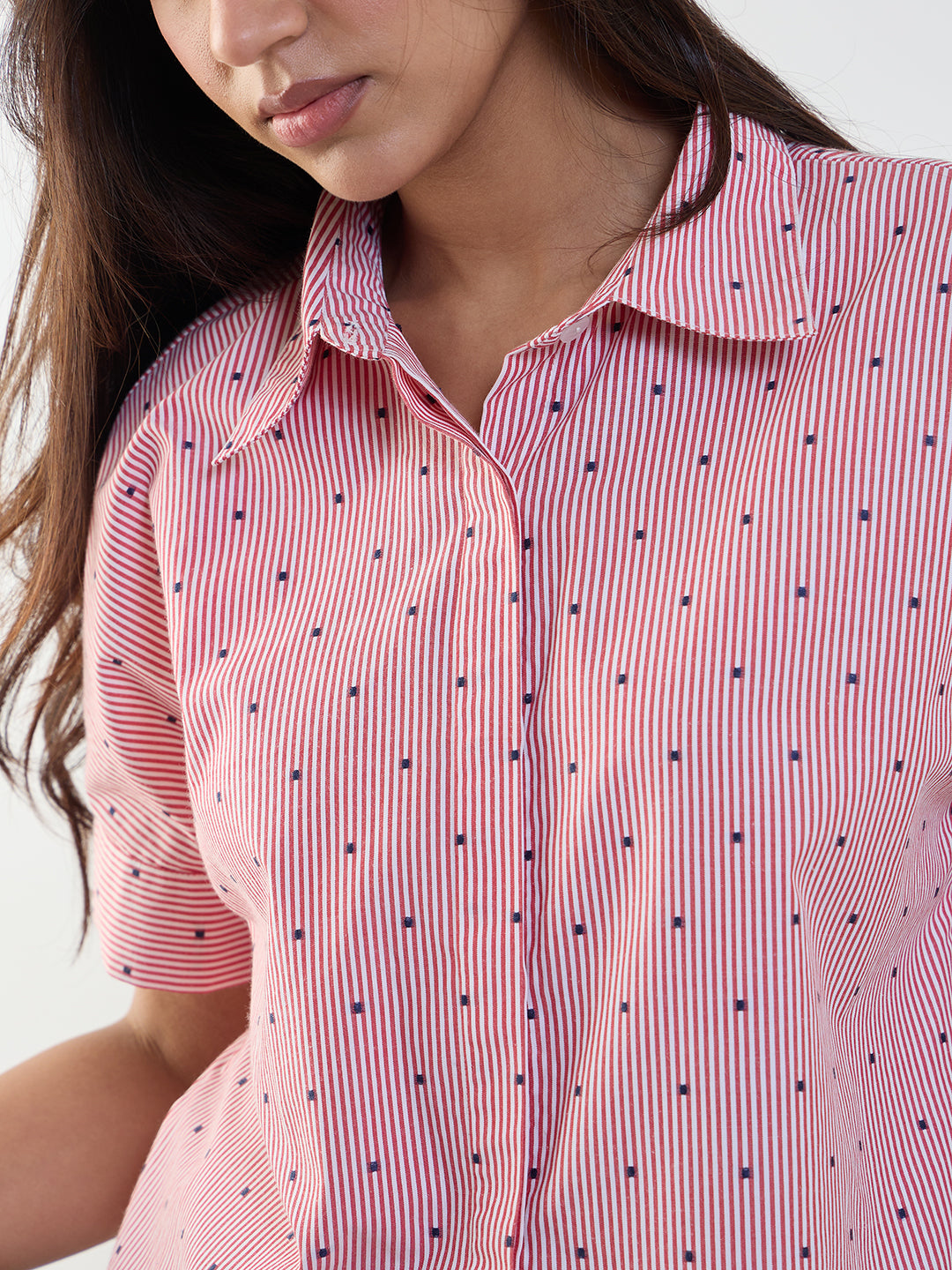 Red Stripe Kimono Sleeve Shirt