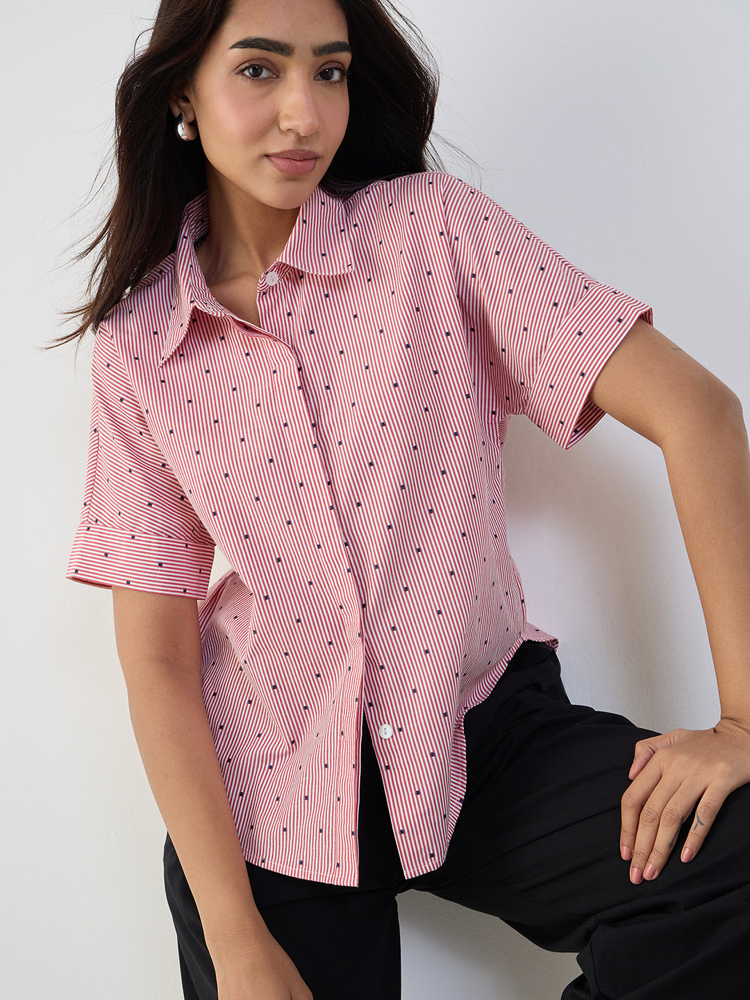 Red Stripe Kimono Sleeve Shirt