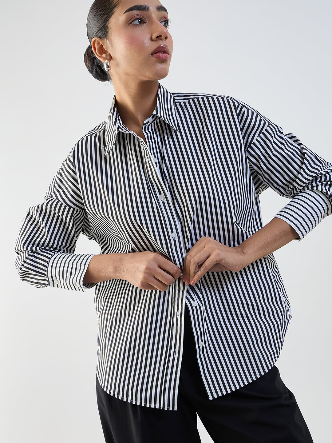Black Stripe Cotton Oversized Shirt