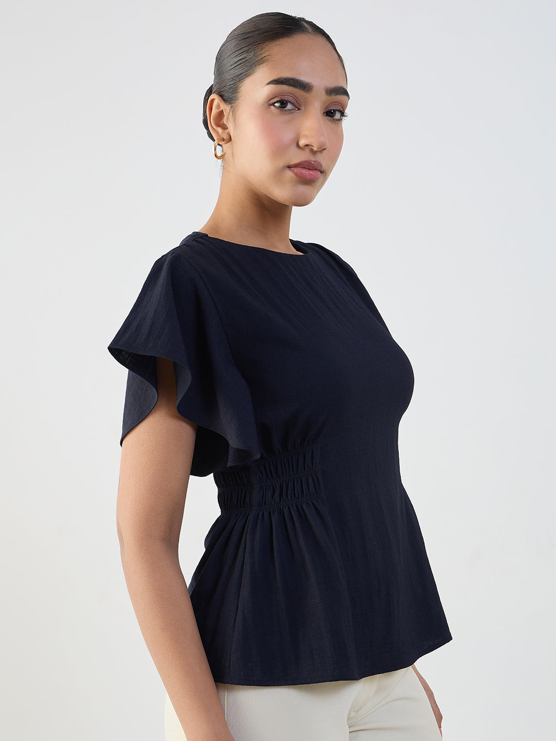 Navy Cinched Waist Top