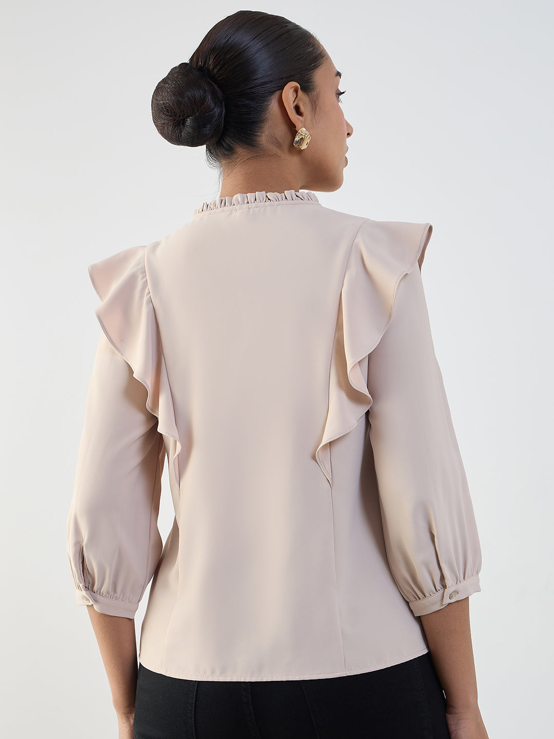 Beige Ruffle Detail Top