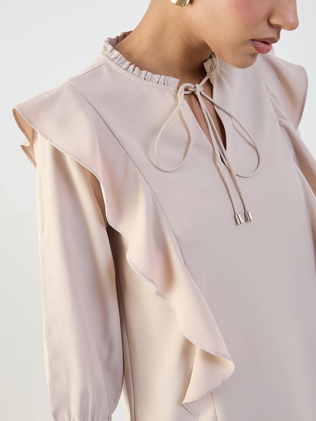Beige Ruffle Detail Top