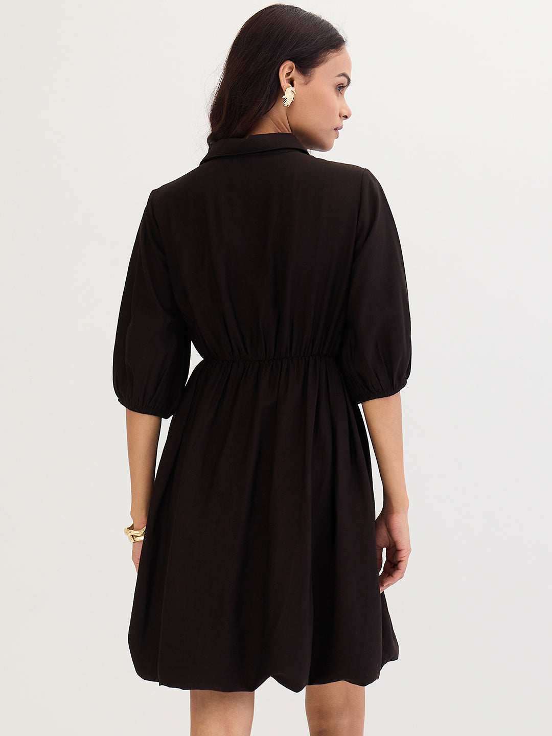 Black Bubble Hem Knee Length Dress
