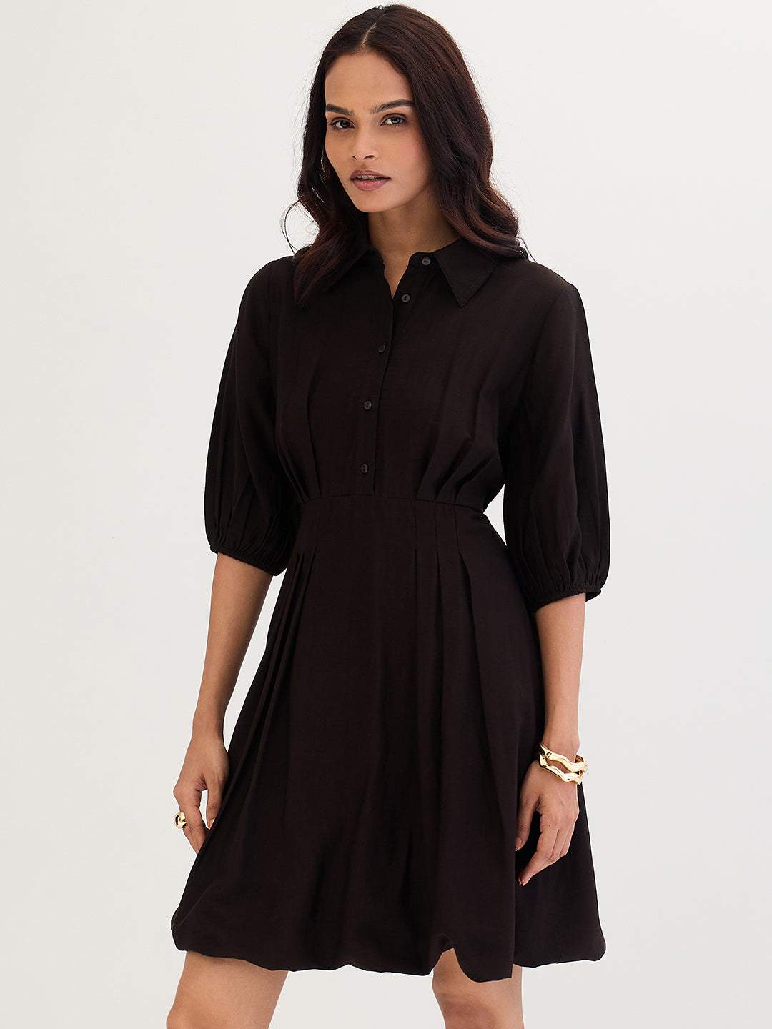 Black Bubble Hem Knee Length Dress